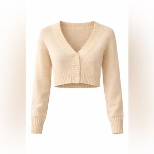 Cropped Cardigan Cream Button Front Knit Small Balletcore Minimalist Soft Girl